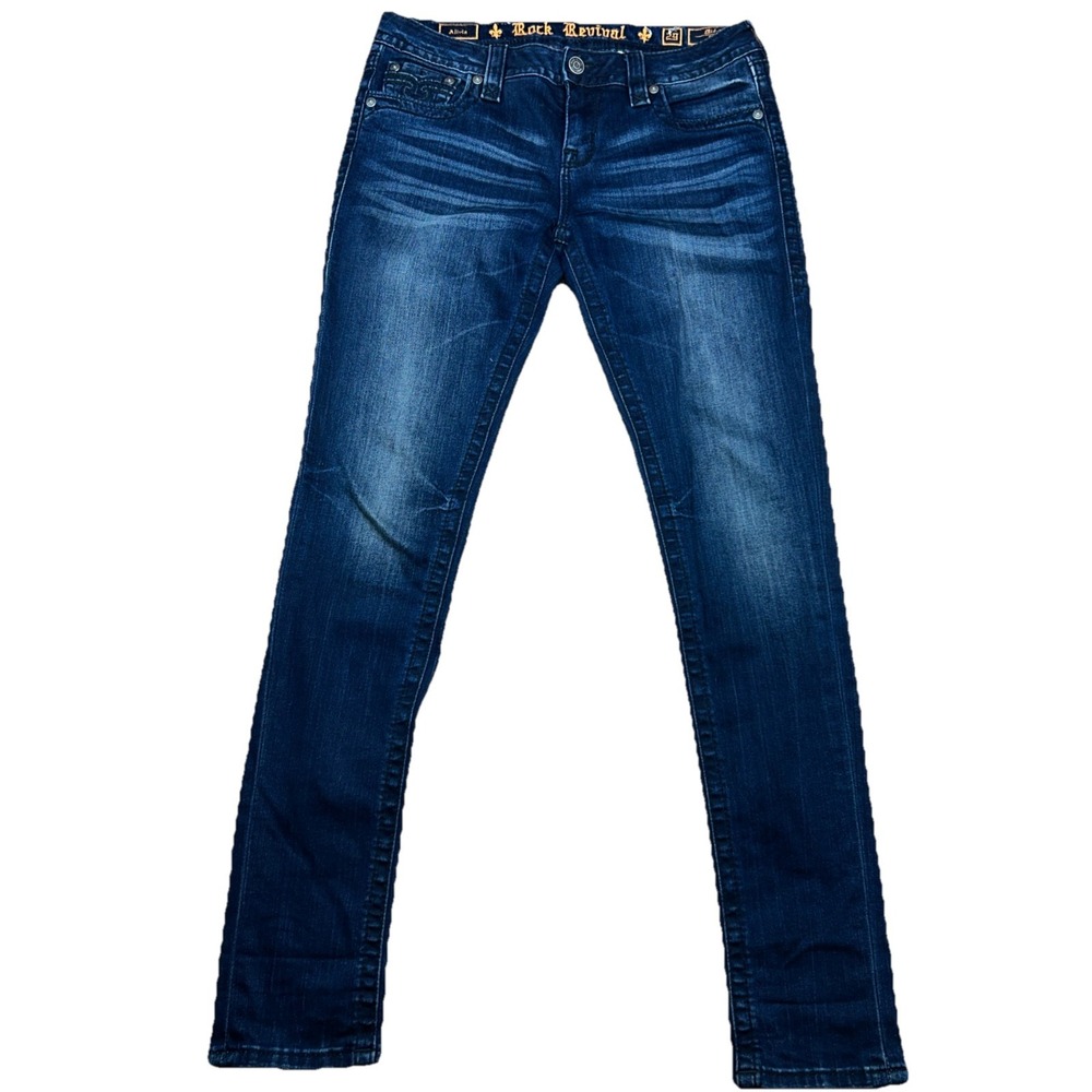 Rock Revival Alivia Mid Rise Skinny Women's 29, Dark Wash Stretch